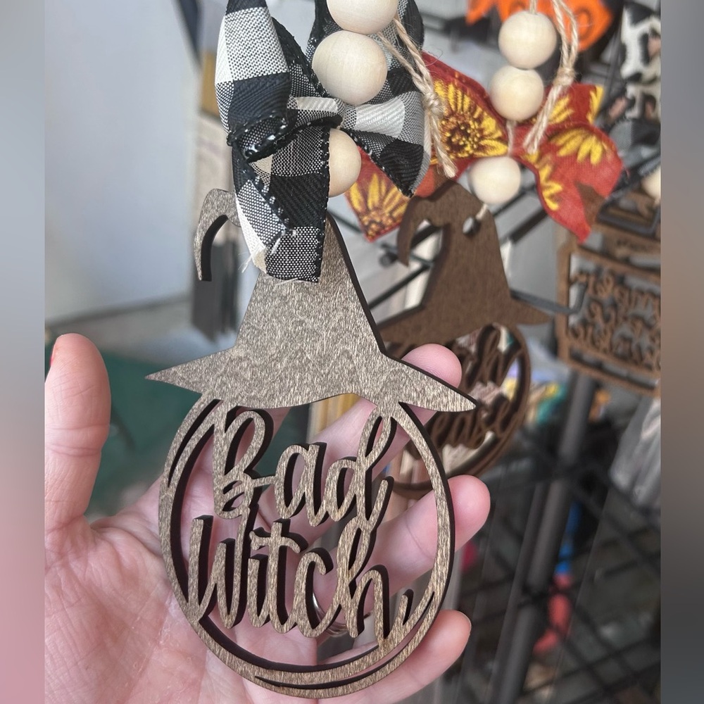 Car charm "Bad Witch 🧙🧙‍♀️" 3D wood laser cut